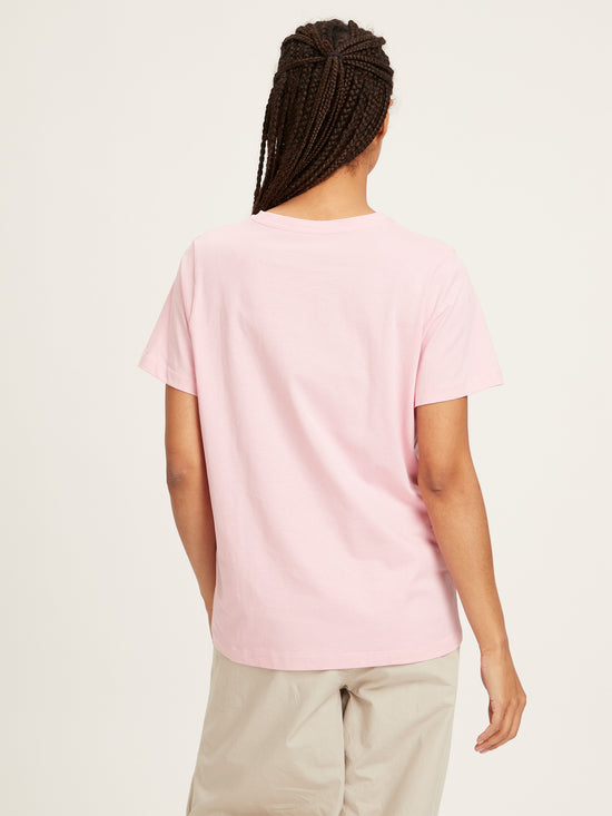 Women's regular T-shirt with slogan print pink.
