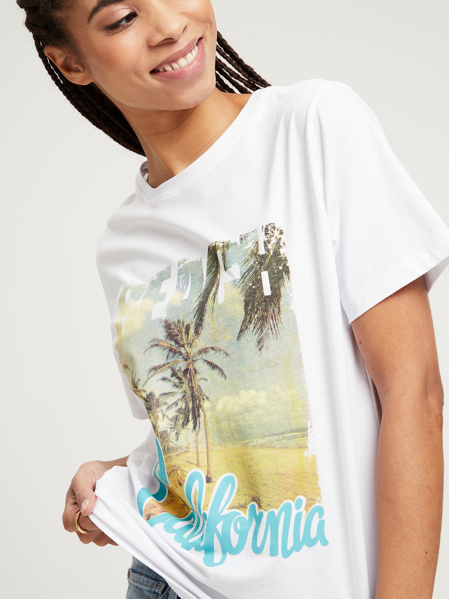 Women's regular T-shirt with front print in white.