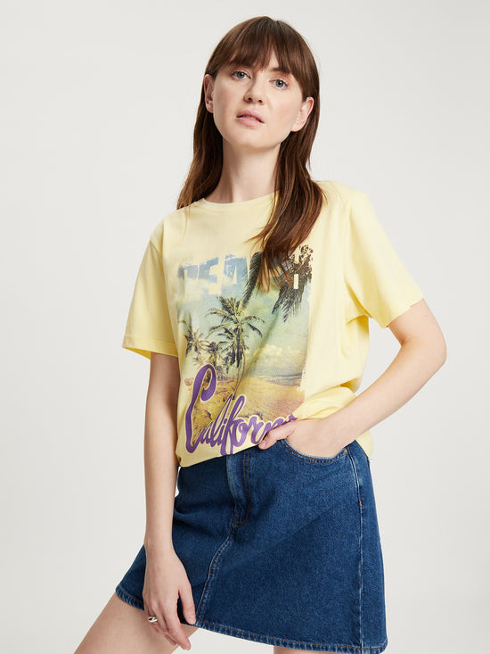 Damen Regular T-Shirt Foto-Print gelb