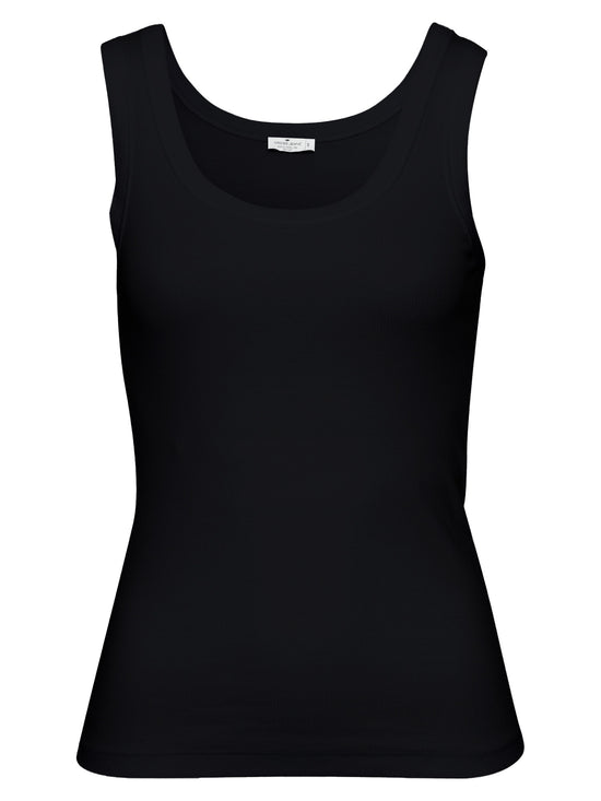 Women's slim tank top in black ribbed quality.