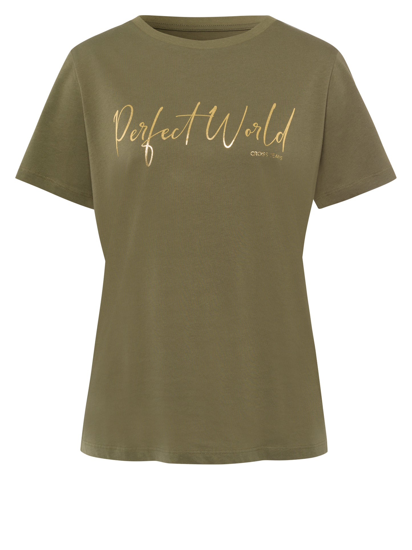 Damen Regular T-Shirt Glitzer-Print khakigrün