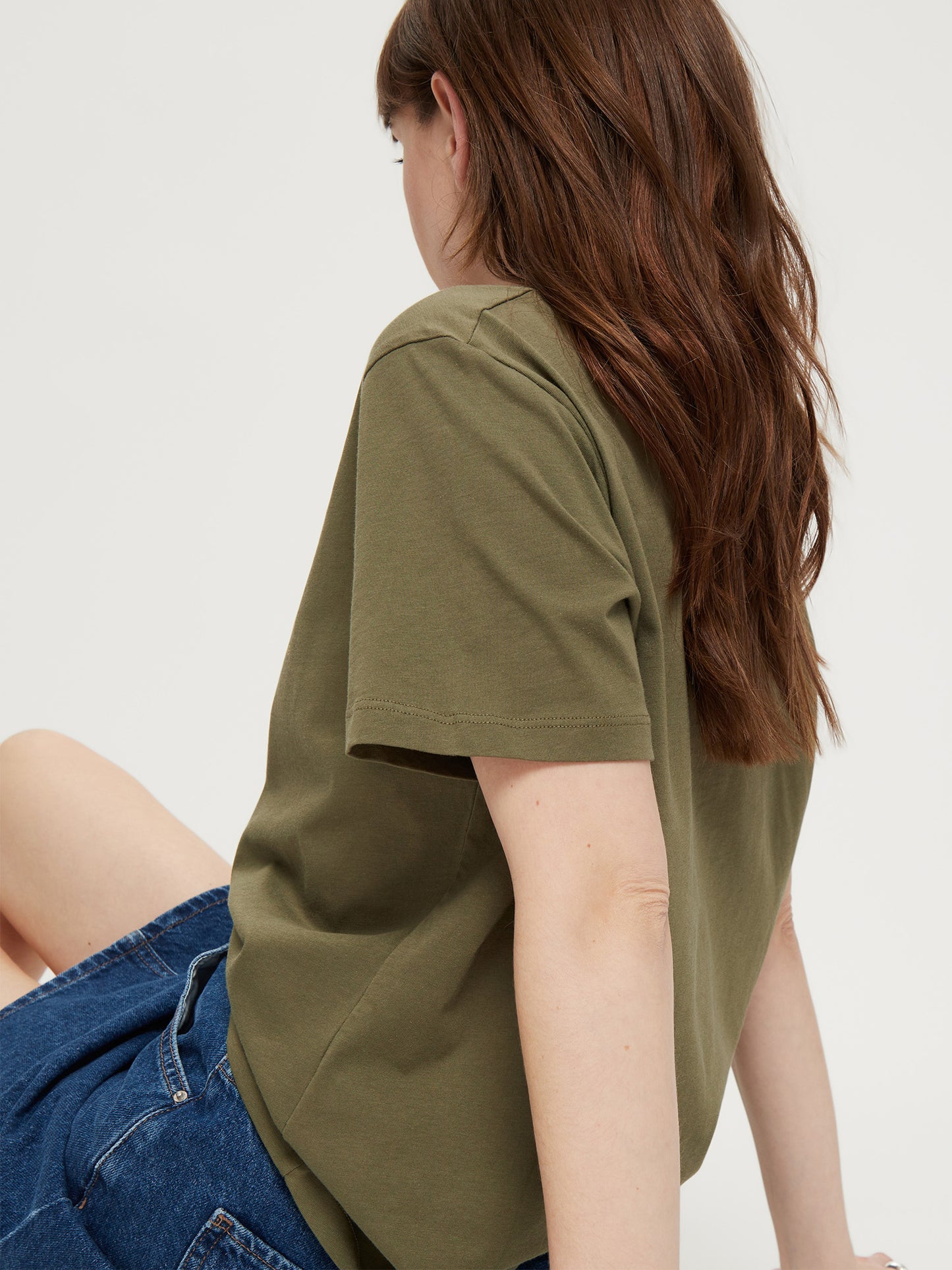Damen Regular T-Shirt Glitzer-Print khakigrün