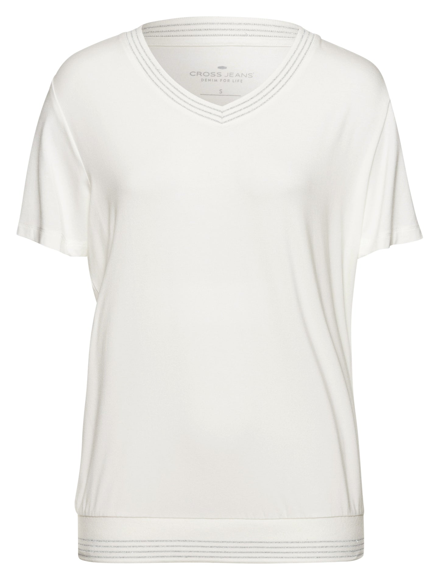 Damen Regular T-Shirt mit V-Ausschnitt Ecru.