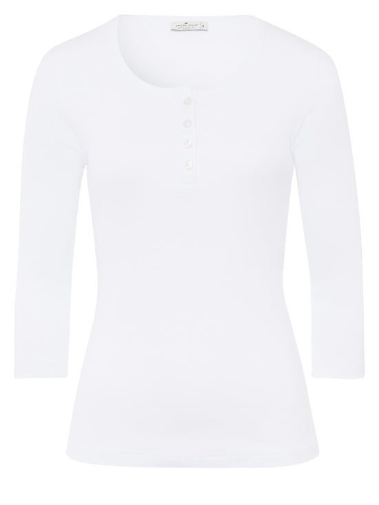 Women's slim long sleeve Henley style ecru.