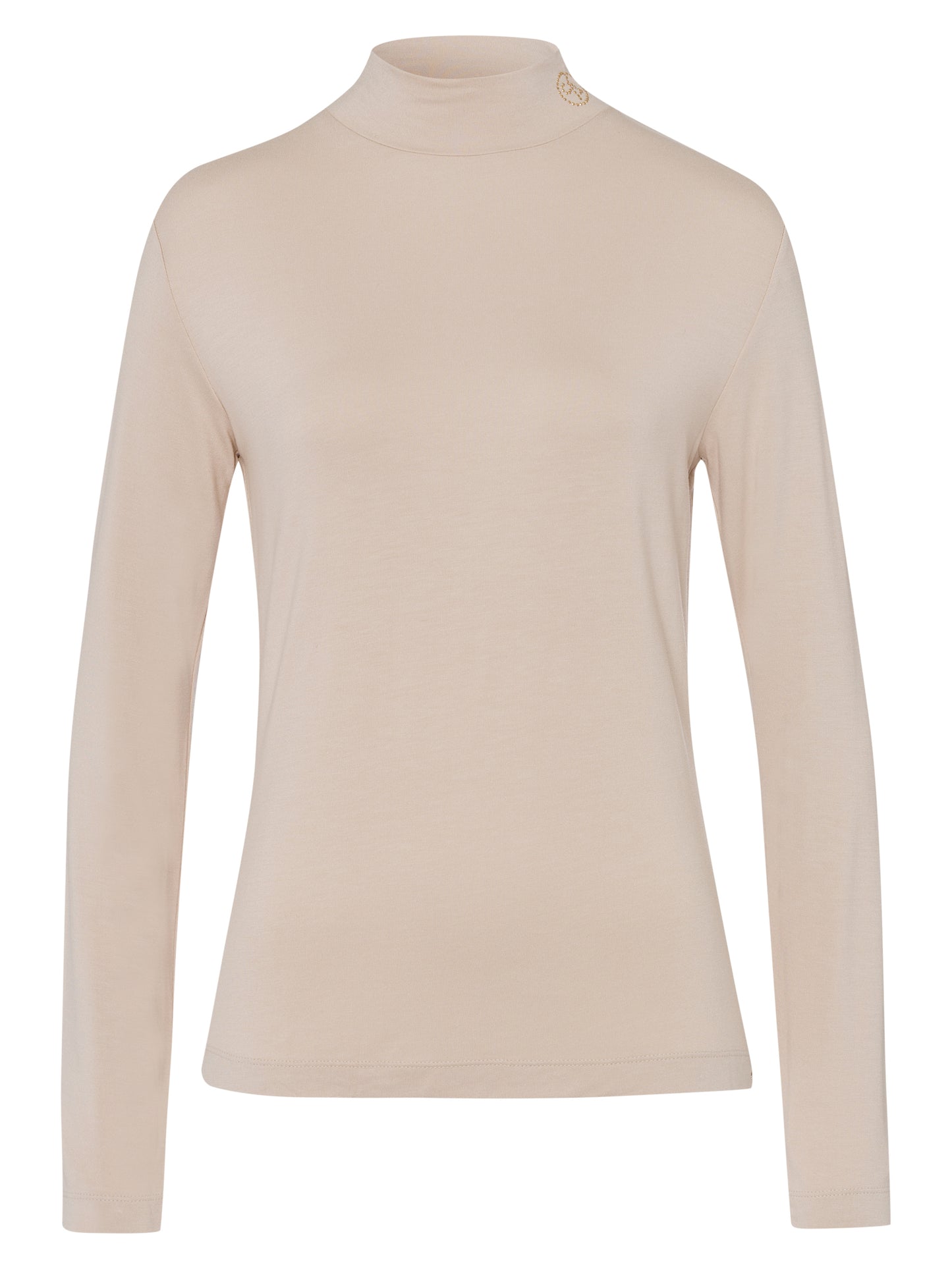 Women's slim long-sleeved shirt with stand-up collar and gemstone logo stone-colored