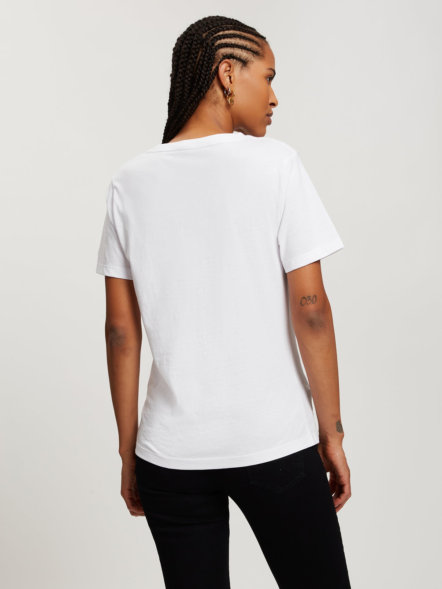 Women's Regular T-Shirt with Label Print and Gemstones white