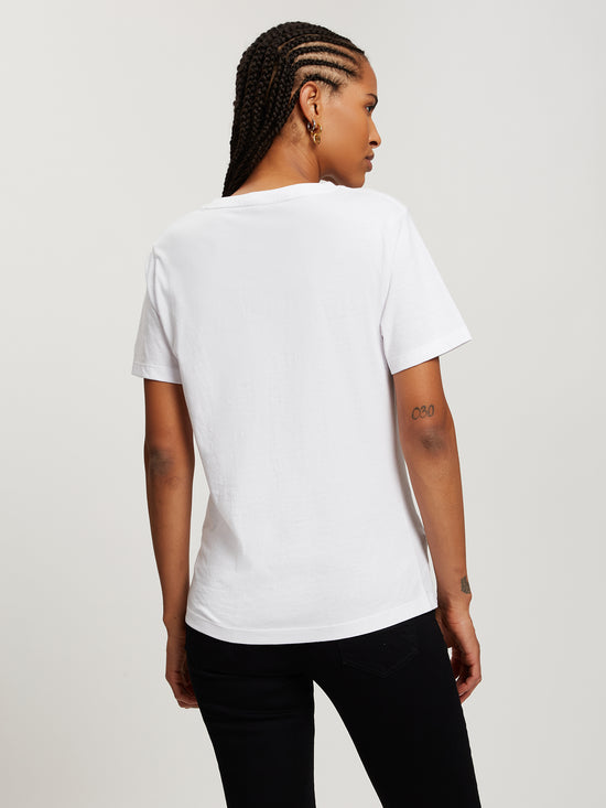 Women's Regular T-Shirt with Label Print and Gemstones white
