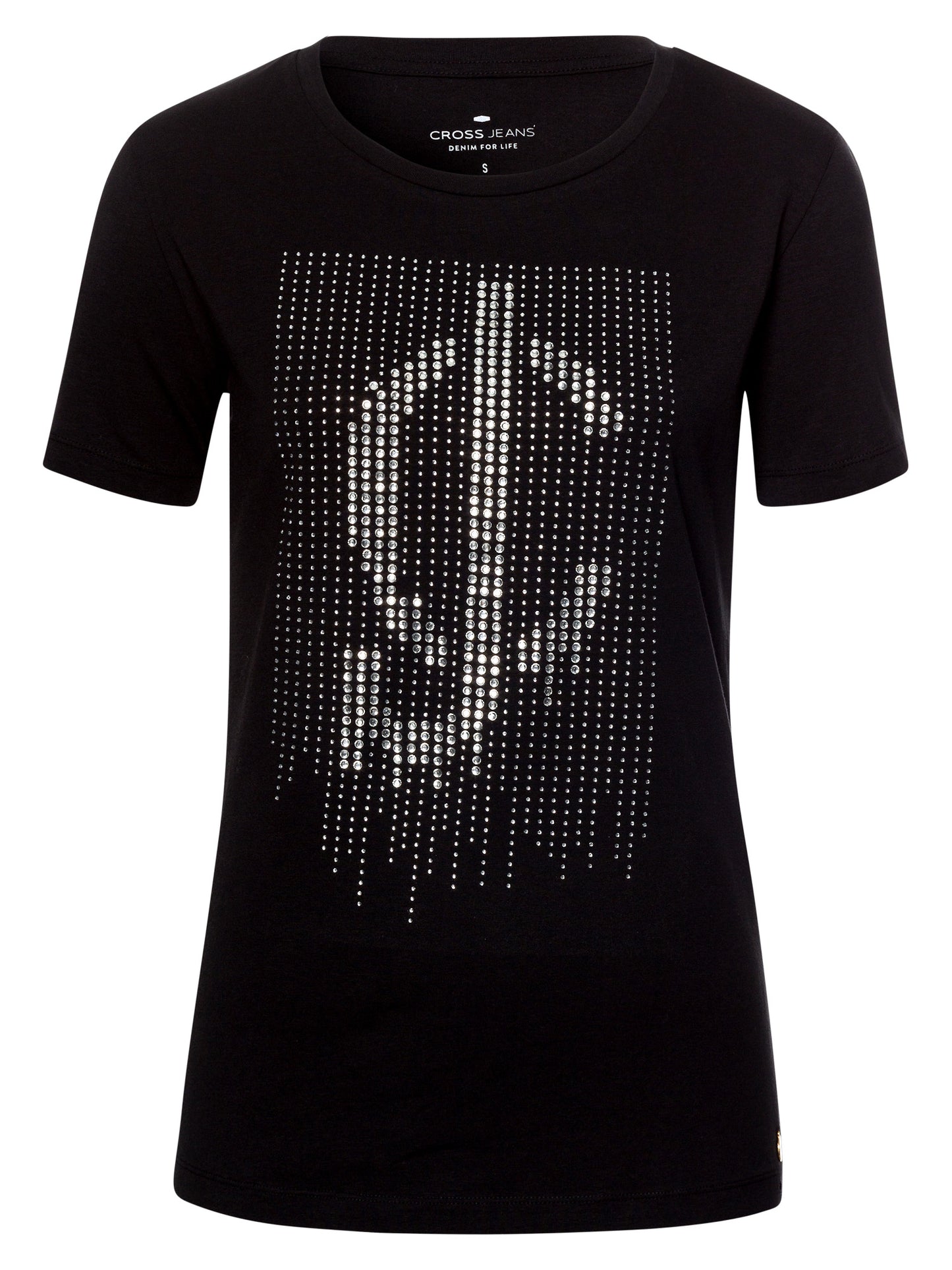 Damen Regular T-Shirt mit Marken-Logo und Schmucksteinen schwarz