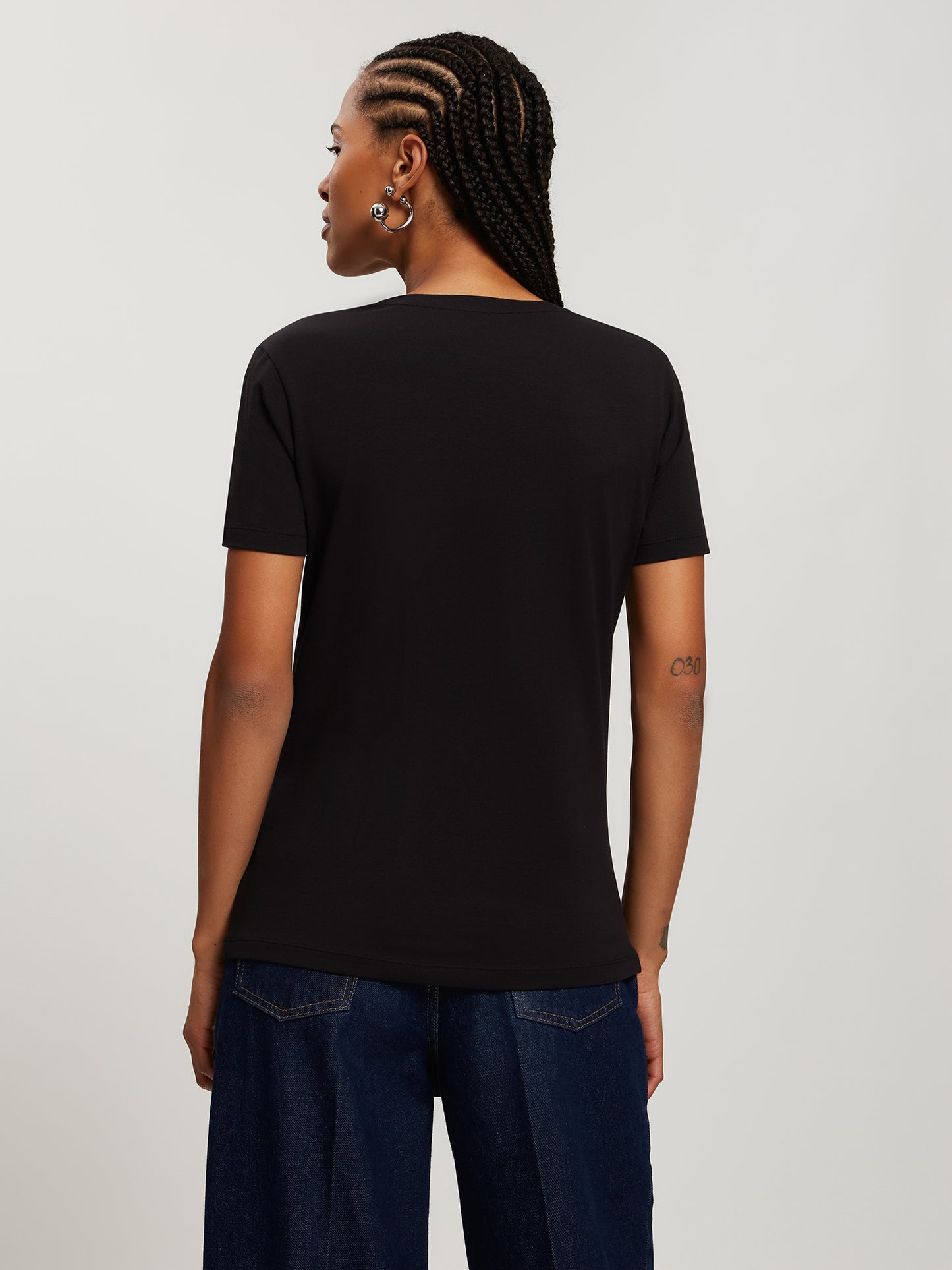 Damen Regular T-Shirt mit Marken-Logo und Schmucksteinen schwarz