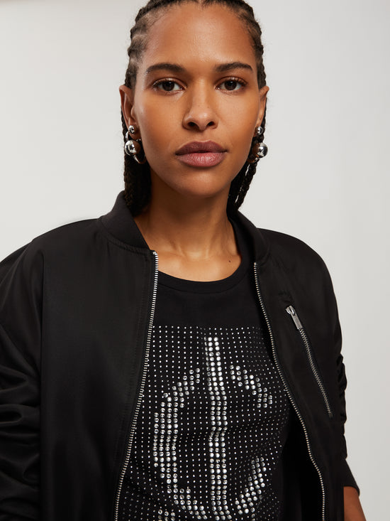 Damen Regular T-Shirt mit Marken-Logo und Schmucksteinen schwarz