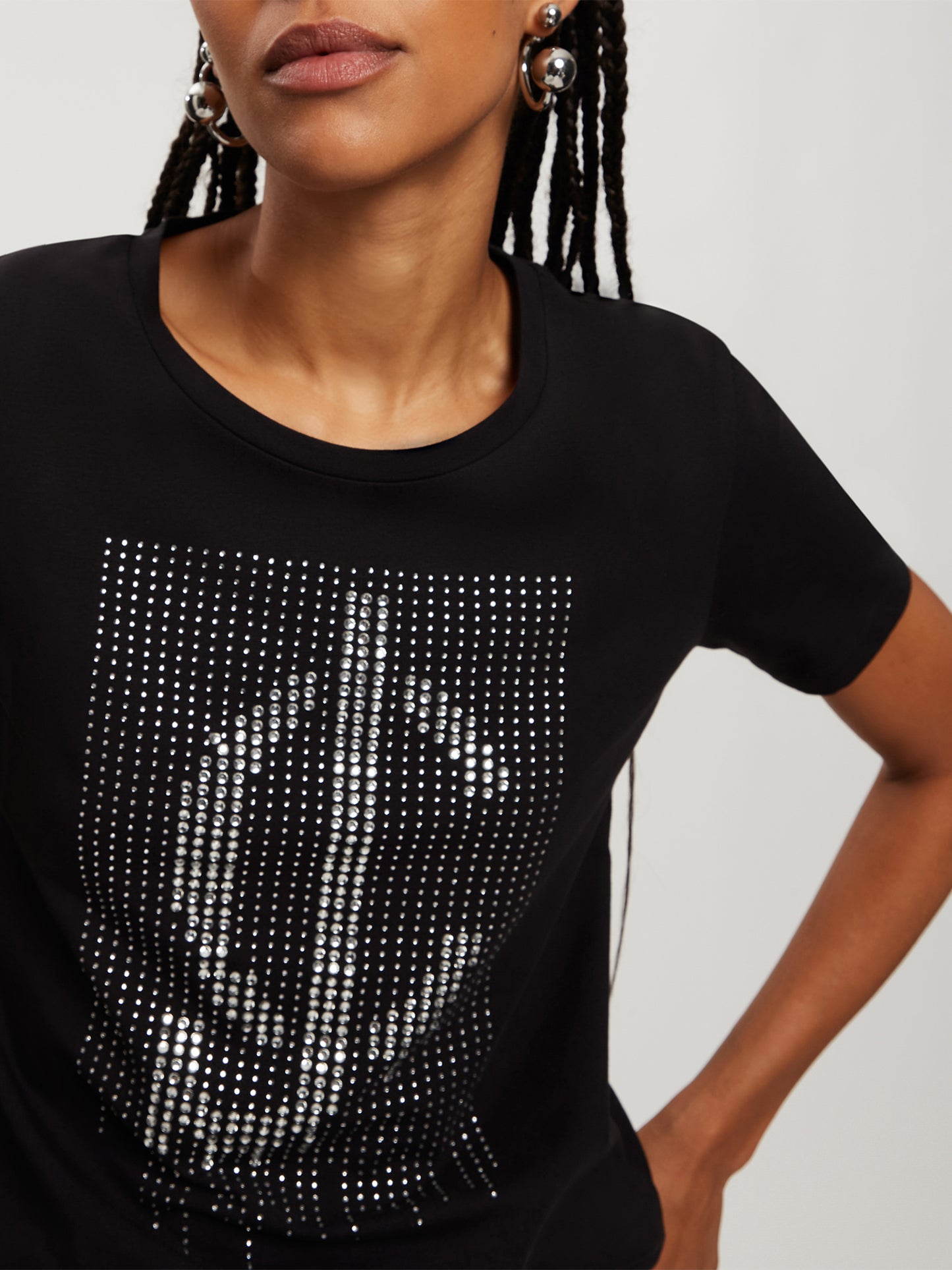 Damen Regular T-Shirt mit Marken-Logo und Schmucksteinen schwarz