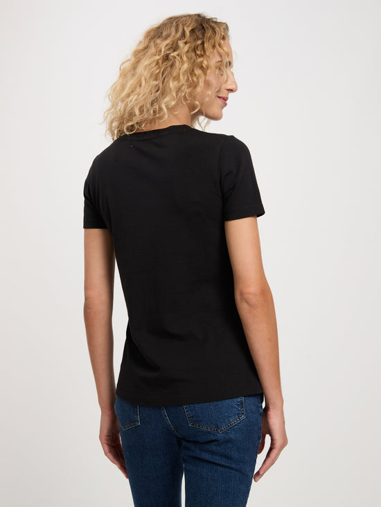 Women's Regular T-Shirt with Message Print and Sequins Black