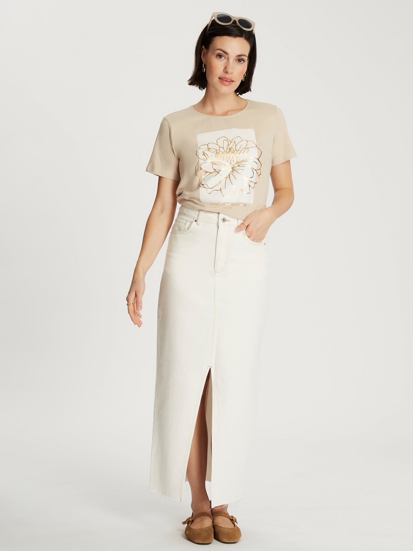Damen Slim T-Shirt in beige
