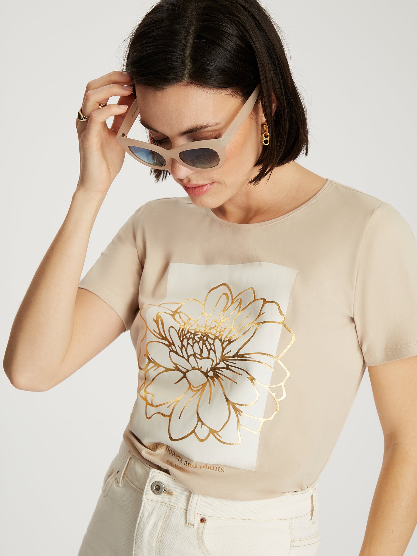 Damen Slim T-Shirt in beige