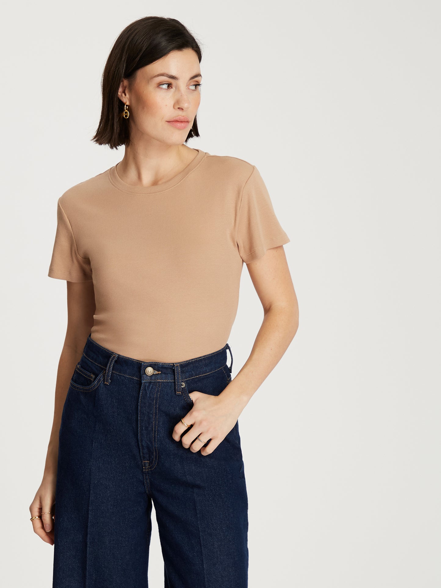 Damen Slim T-Shirt In Taupe