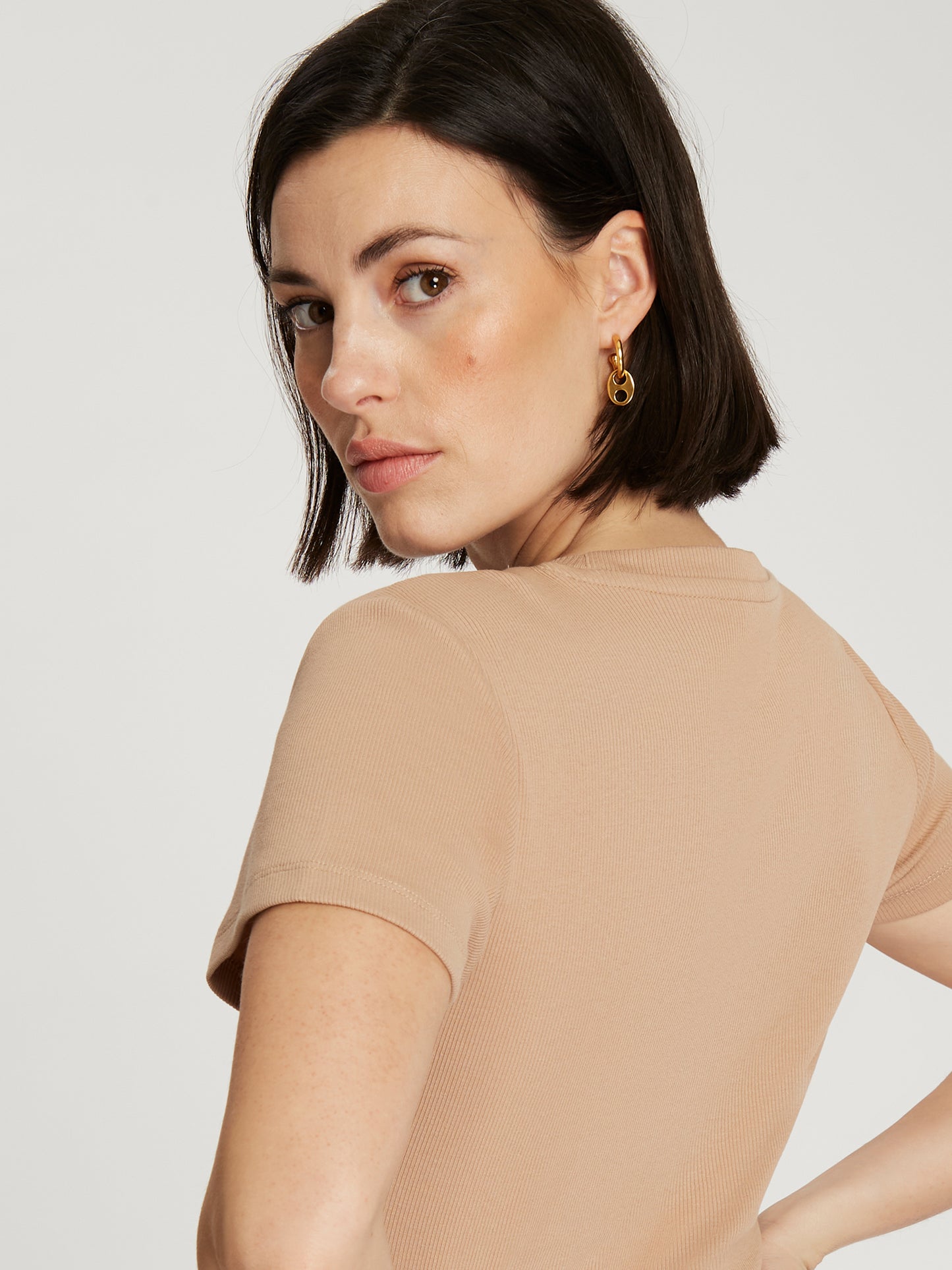 Damen Slim T-Shirt In Taupe