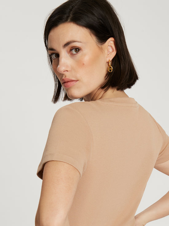 Damen Slim T-Shirt In Taupe