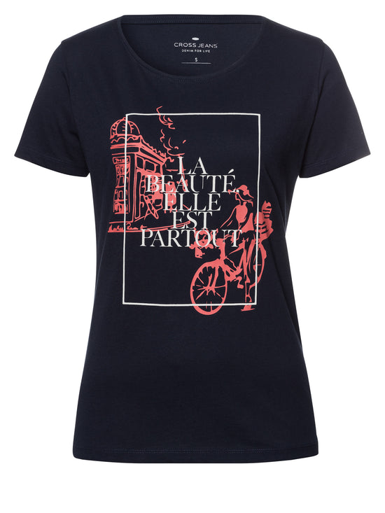 Damen Slim T-Shirt in dunkelblau