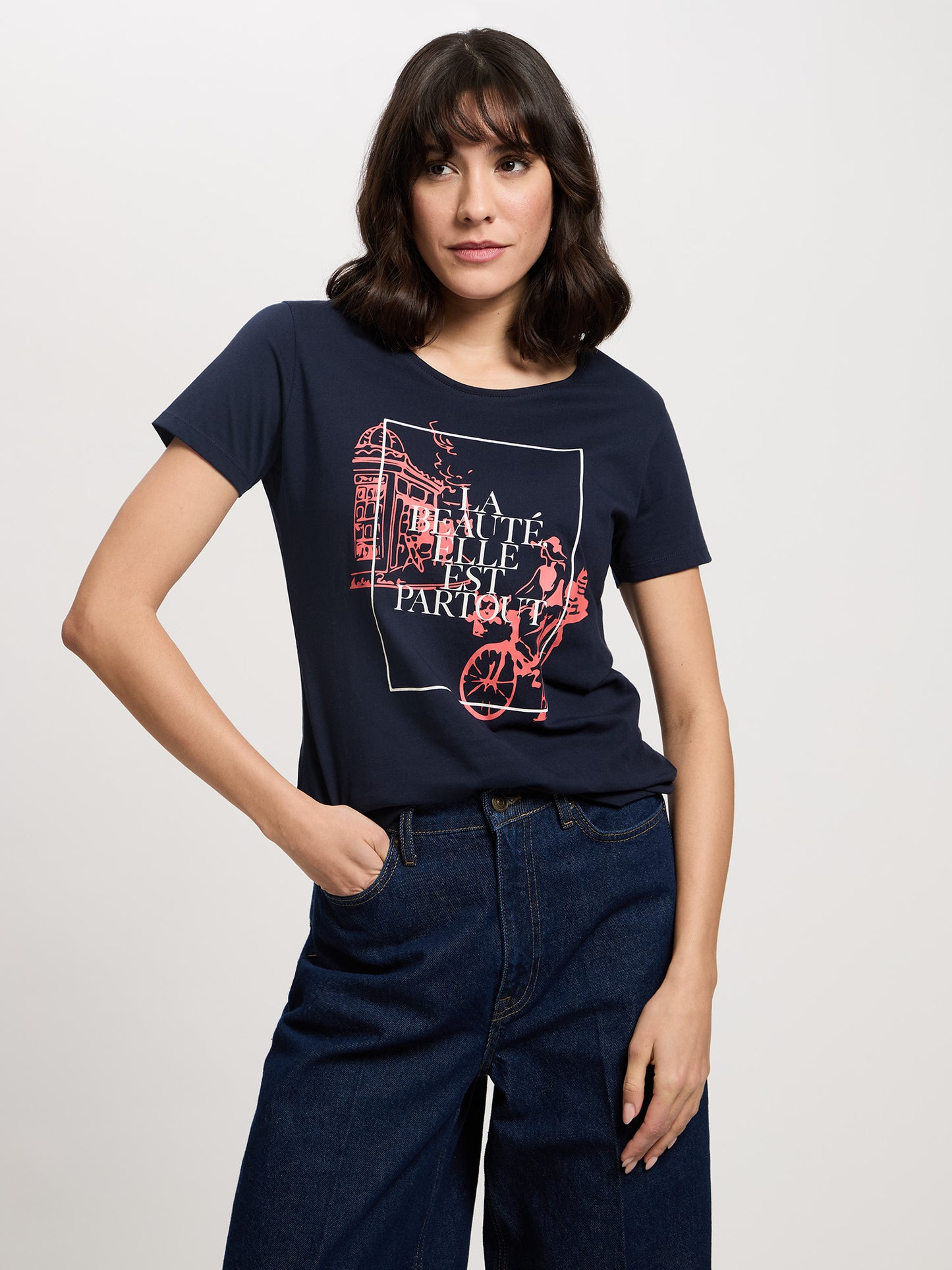 Damen Slim T-Shirt in dunkelblau
