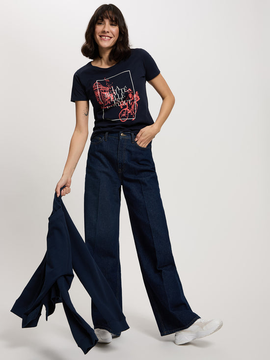 Damen Slim T-Shirt in dunkelblau