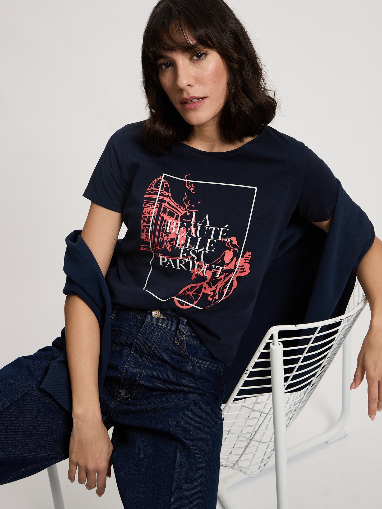 Damen Slim T-Shirt in dunkelblau