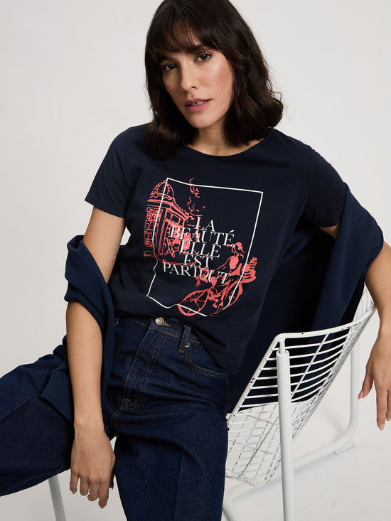 Damen Slim T-Shirt in dunkelblau