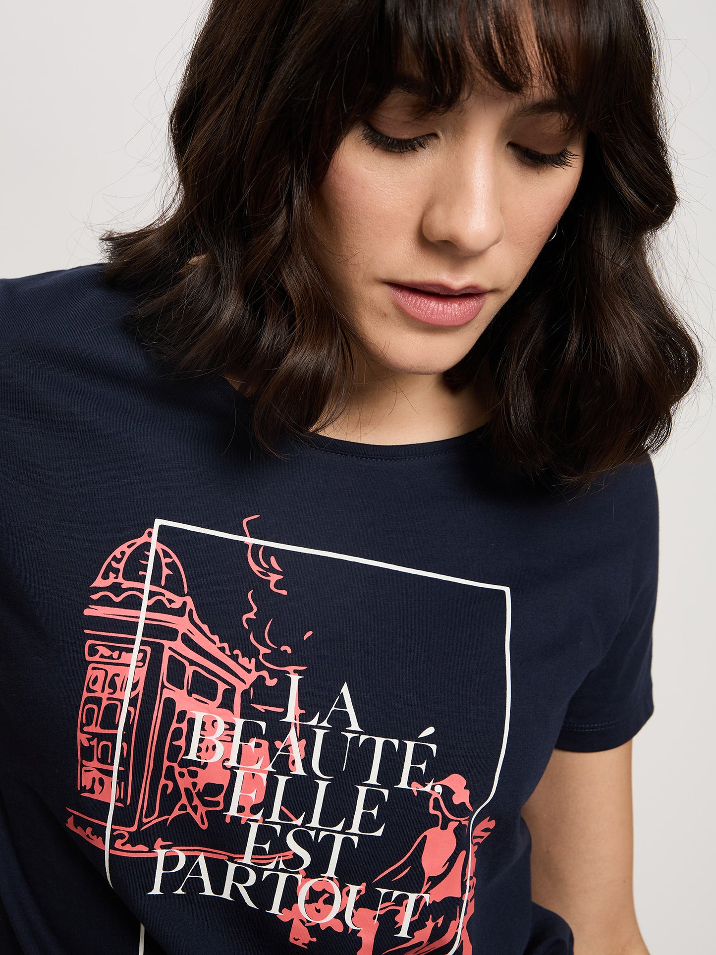 Damen Slim T-Shirt in dunkelblau