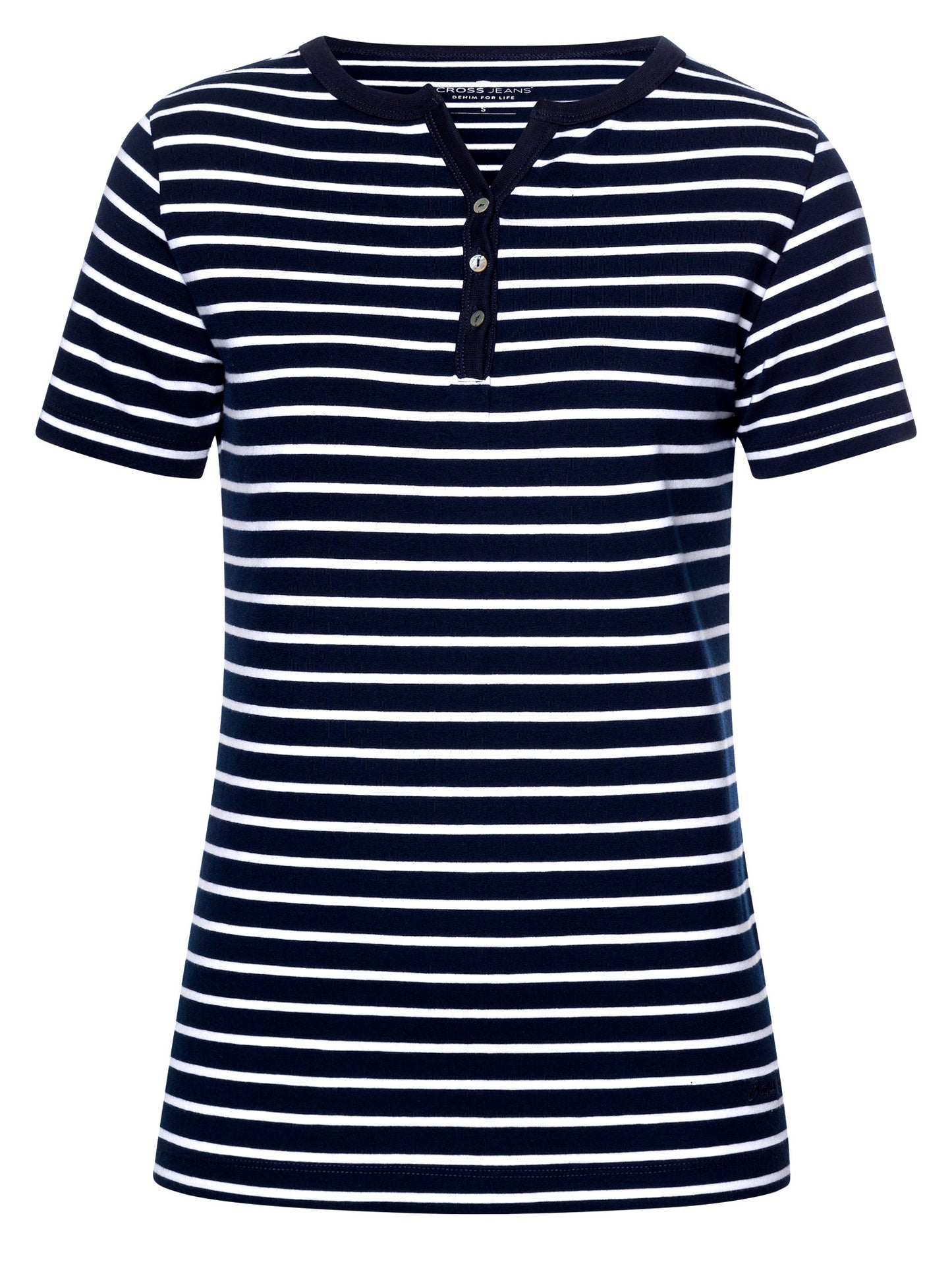 Damen Regular T-Shirt in dunkelblau gestreift