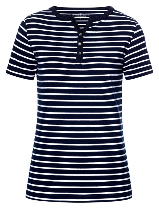 Damen Regular T-Shirt in dunkelblau gestreift
