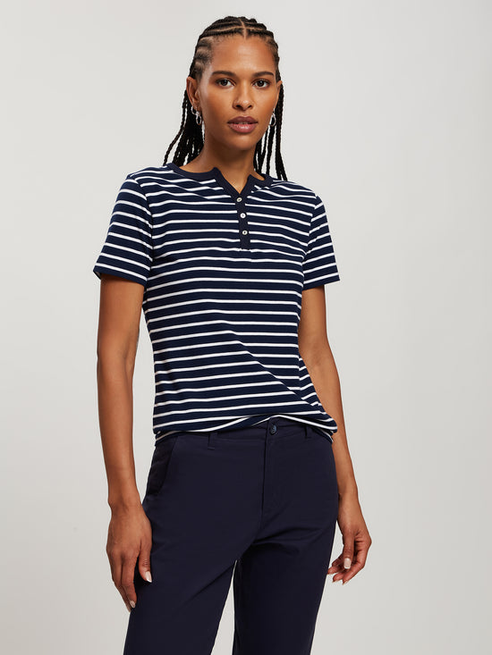 Damen Regular T-Shirt in dunkelblau gestreift