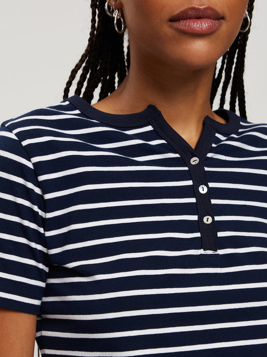 Damen Regular T-Shirt in dunkelblau gestreift