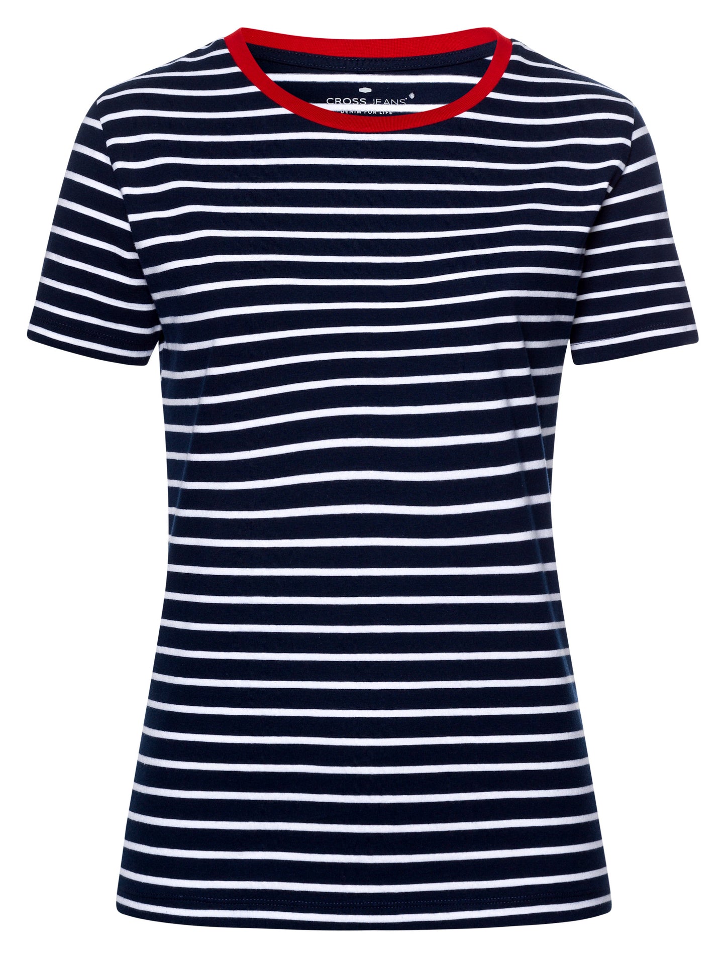Damen Regular T-Shirt in dunkelblau gestreift