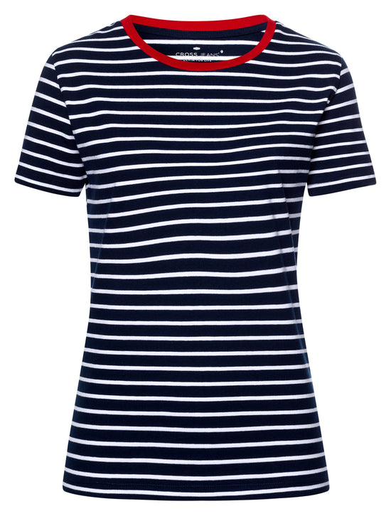 Damen Regular T-Shirt in dunkelblau gestreift