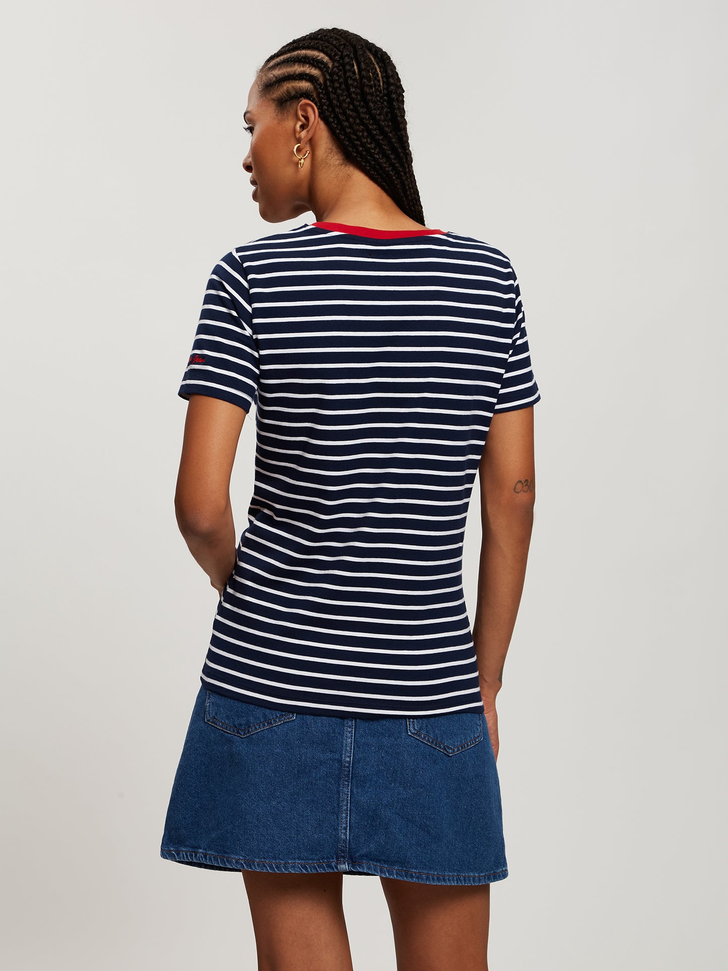Damen Regular T-Shirt in dunkelblau gestreift