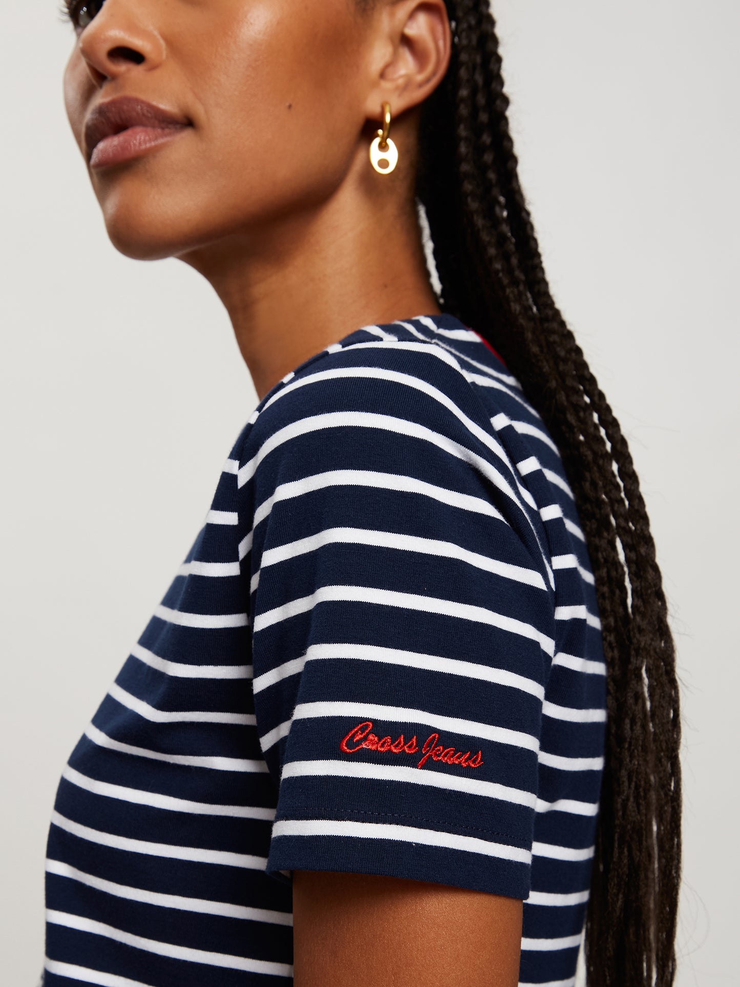 Damen Regular T-Shirt in dunkelblau gestreift