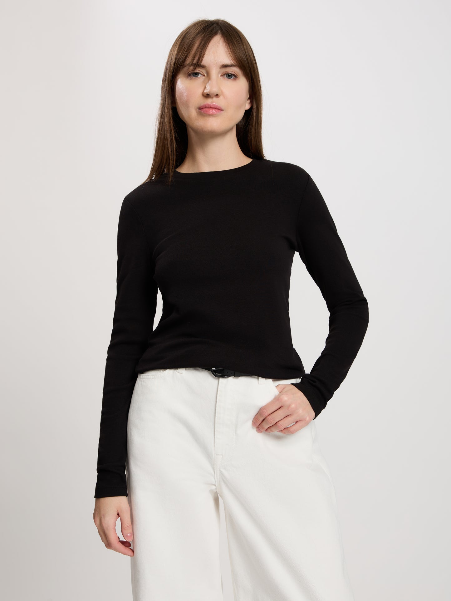 Damen Regular Langarmshirt in schwarz