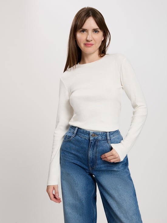 Damen Regular Langarmshirt in weiß