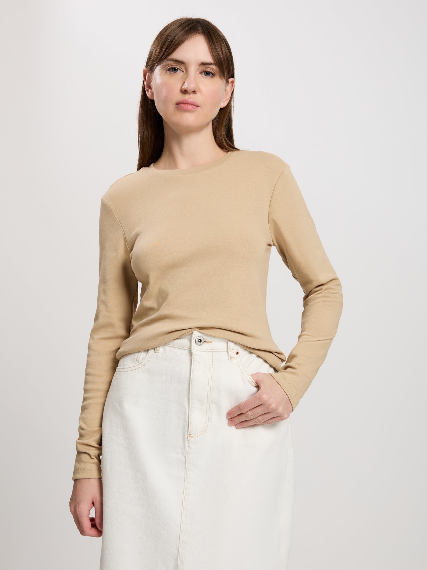 Damen Regular Langarmshirt in beige