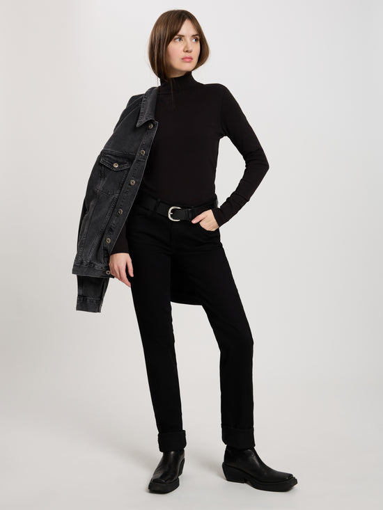 Damen Regular Shirt mit Rollkragen in schwarz