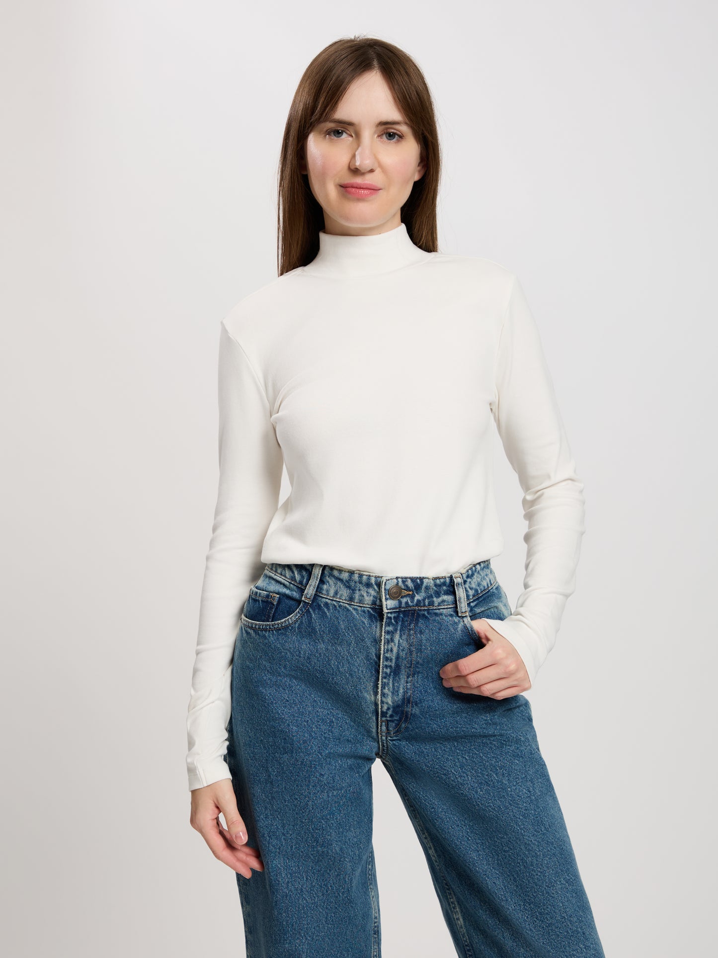 Damen Regular Shirt mit Rollkragen in ecru