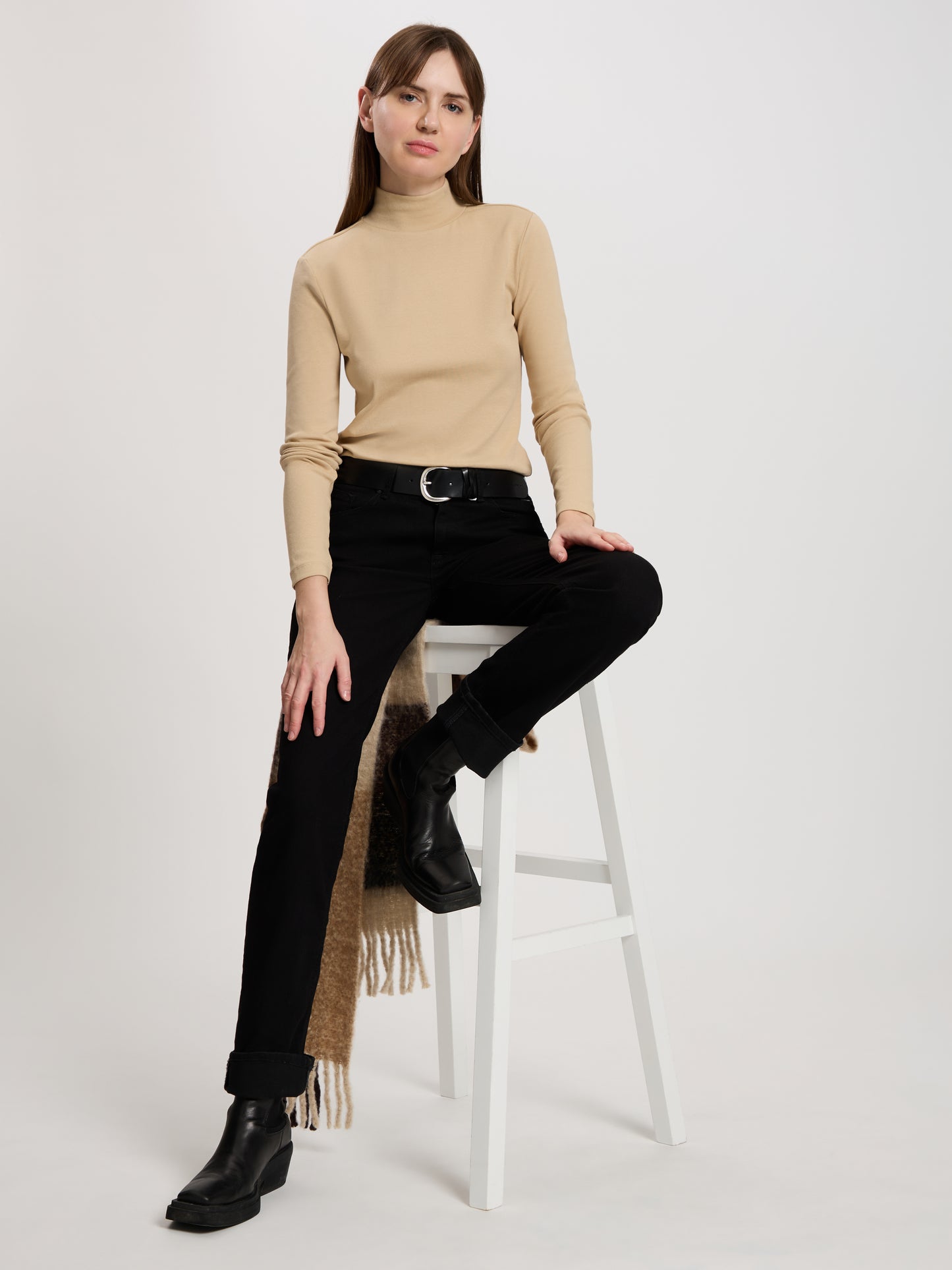 Damen Regular Shirt mit Rollkragen in beige