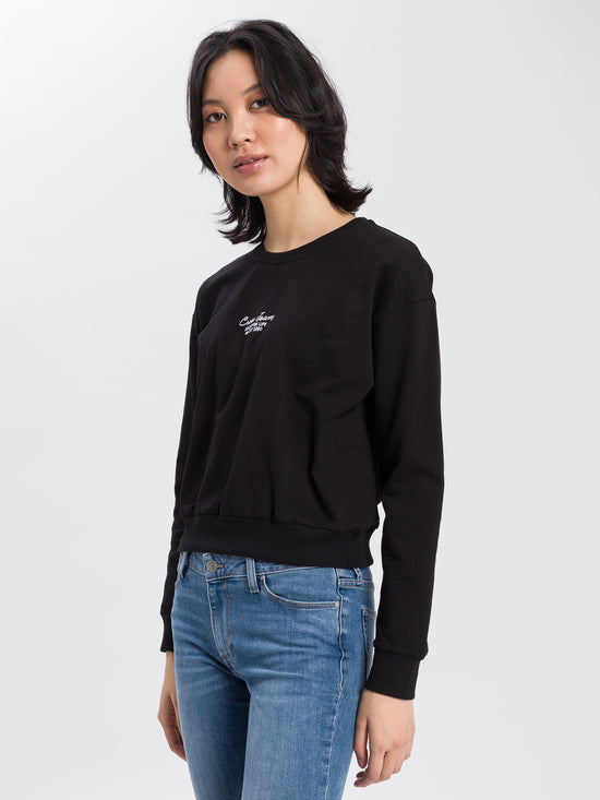 Women's cropped sweatshirt with logo print black
