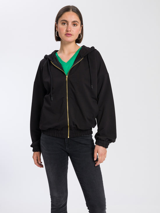 Women's oversize sweat jacket with elastic band, black