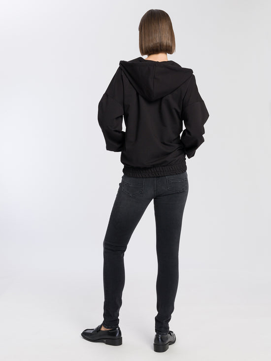 Women's oversize sweat jacket with elastic band, black