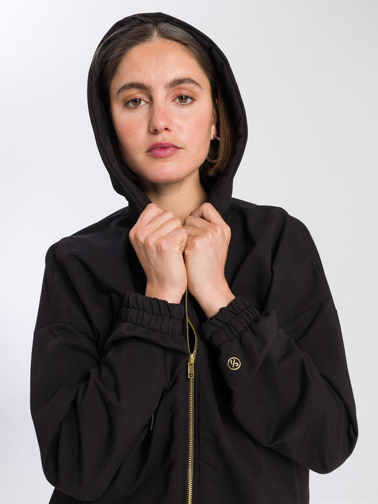 Women's oversize sweat jacket with elastic band, black