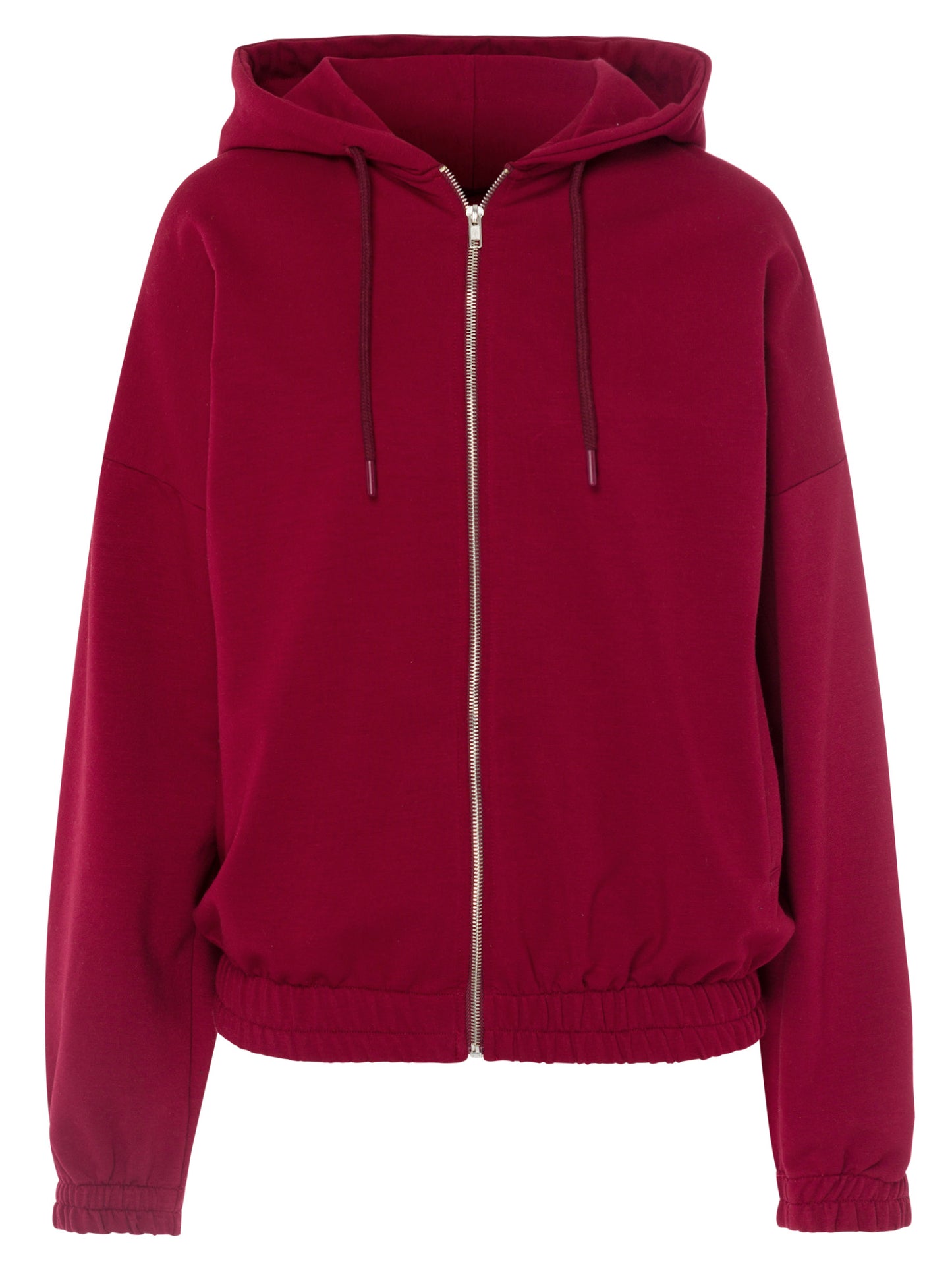 Damen Oversize Sweatjacke mit Gummizug dunkelrot