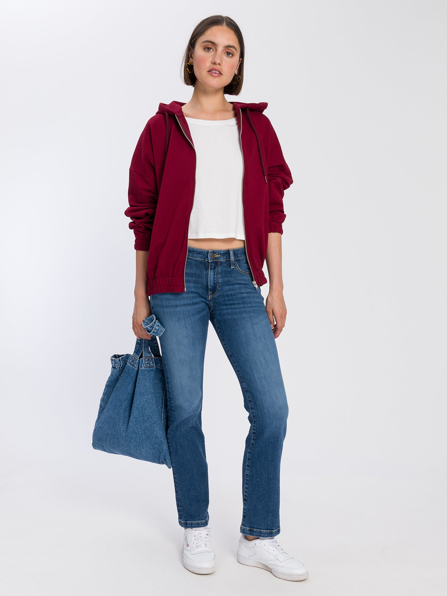 Damen Oversize Sweatjacke mit Gummizug dunkelrot