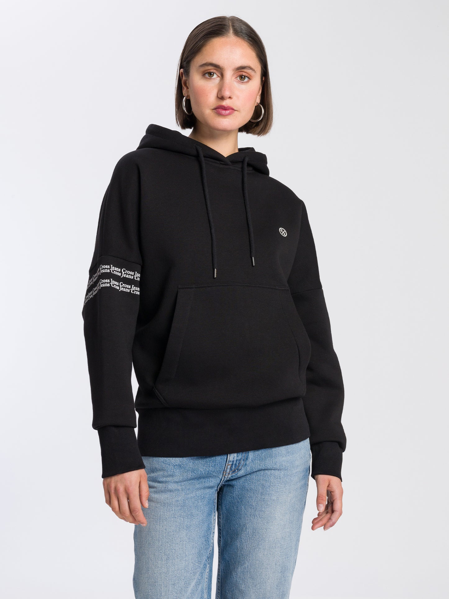 Women's oversize hoodie with logo print on the sleeve, black