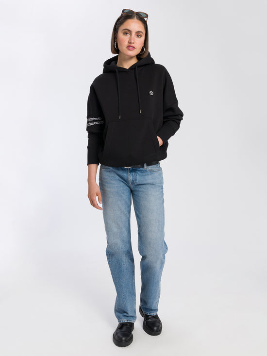 Women's oversize hoodie with logo print on the sleeve, black