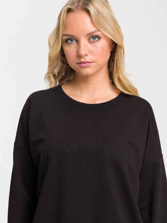 Damen Regular Sweatshirt mit CROSS JEANS Logo Print schwarz